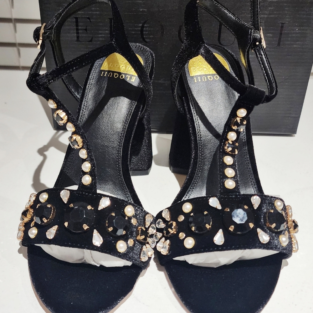 2FOR$30 - NIB Eloquii T-Strap 4" High Heeled Chucky Heel Velvet Beaded Shoes 10W - Picture 6 of 8
